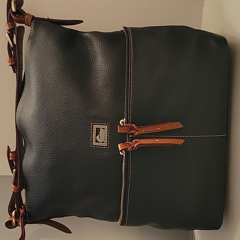 Dooney & Bourke Navy Large Bordeaux Pebble Leather Dillen Zip Satchel